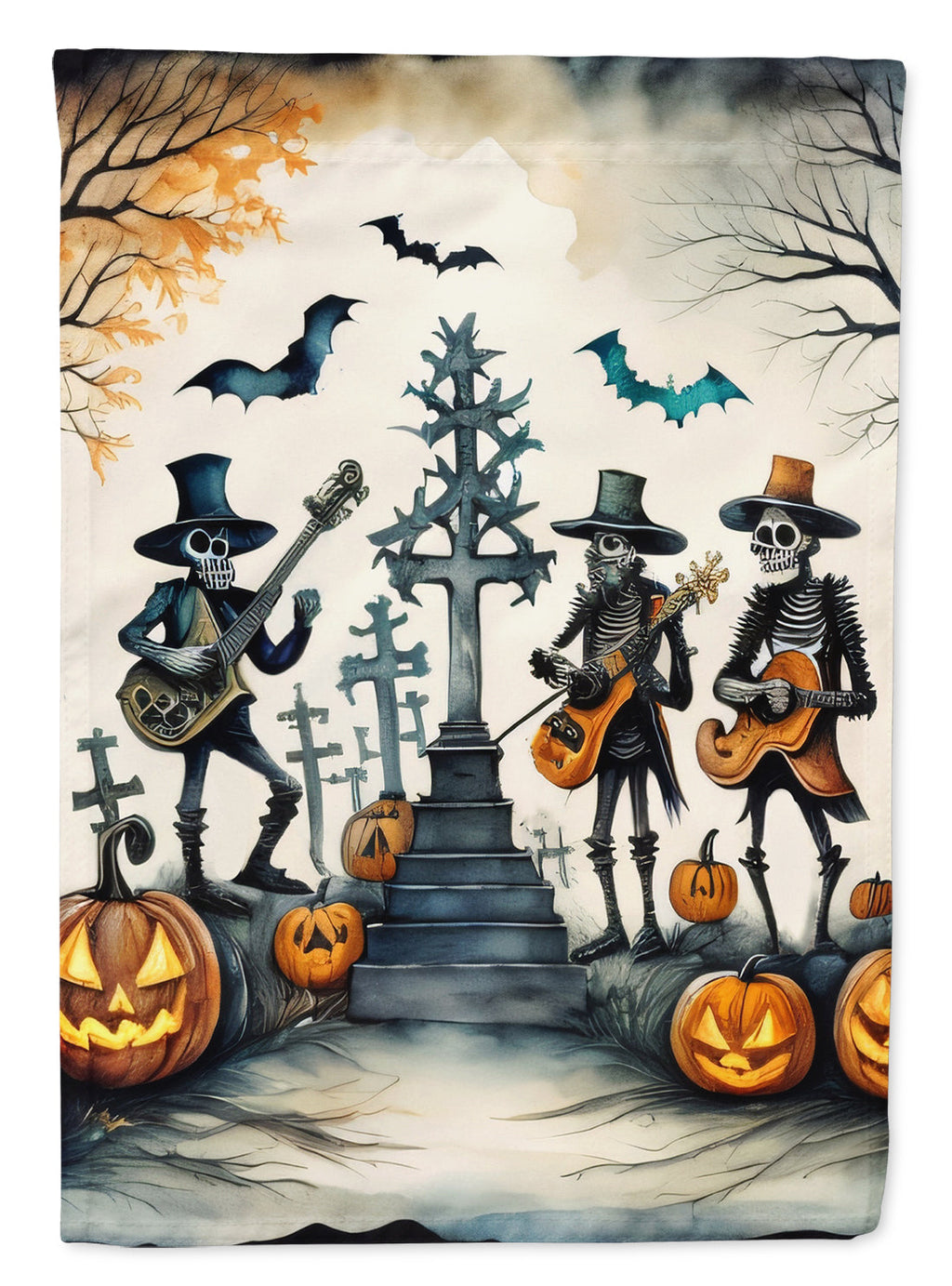 Mariachi Skeleton Band Spooky Halloween House Flag 28x40 Porch Sleeve Pole Decorative Outside Yard Banner Artwork Wall Hanging, Polyester