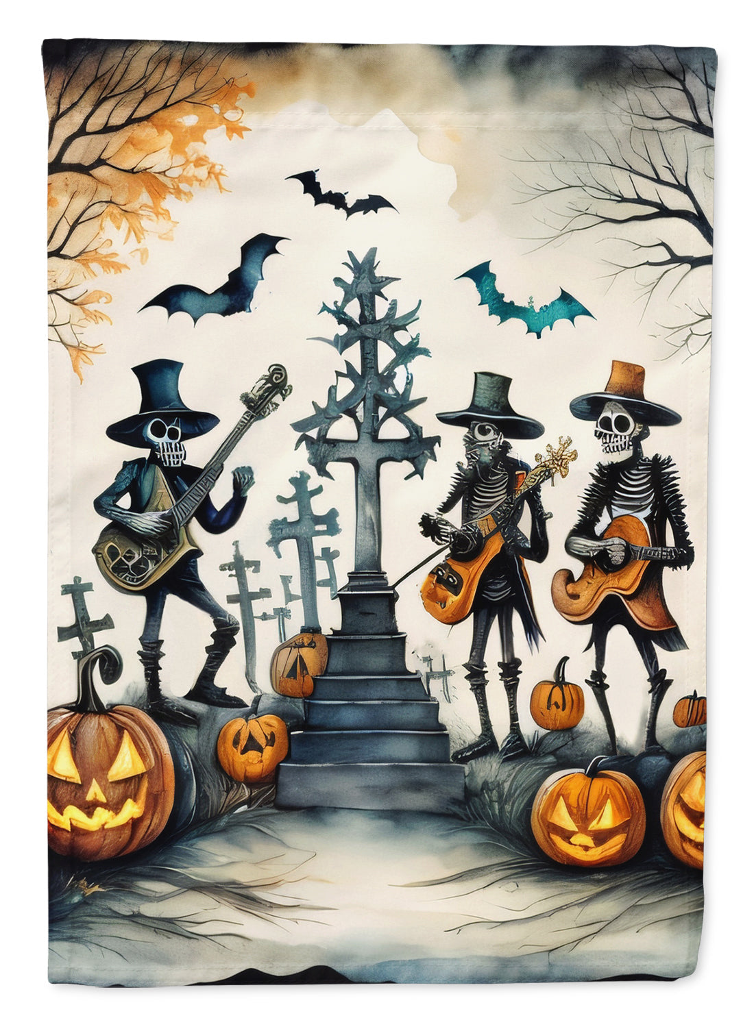 Mariachi Skeleton Band Spooky Halloween House Flag 28x40 Porch Sleeve Pole Decorative Outside Yard Banner Artwork Wall Hanging, Polyester