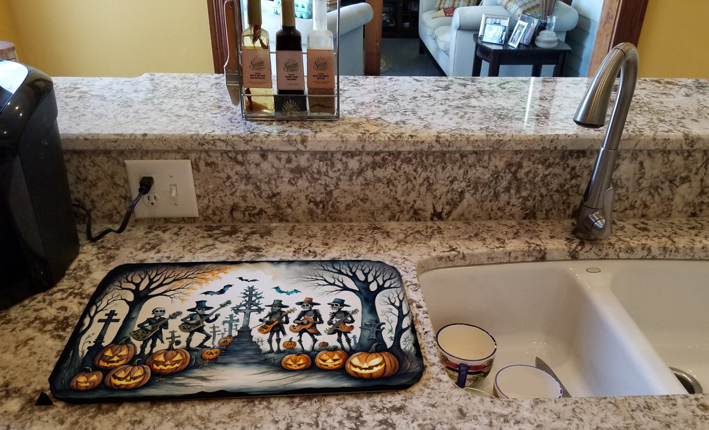 Mariachi Skeleton Band Spooky Halloween Dish Drying Mat Absorbent Dish Drying Mat Pad for Kitchen Counter Dish Drainer Mat for Countertop, 14 x 21", Multicolor