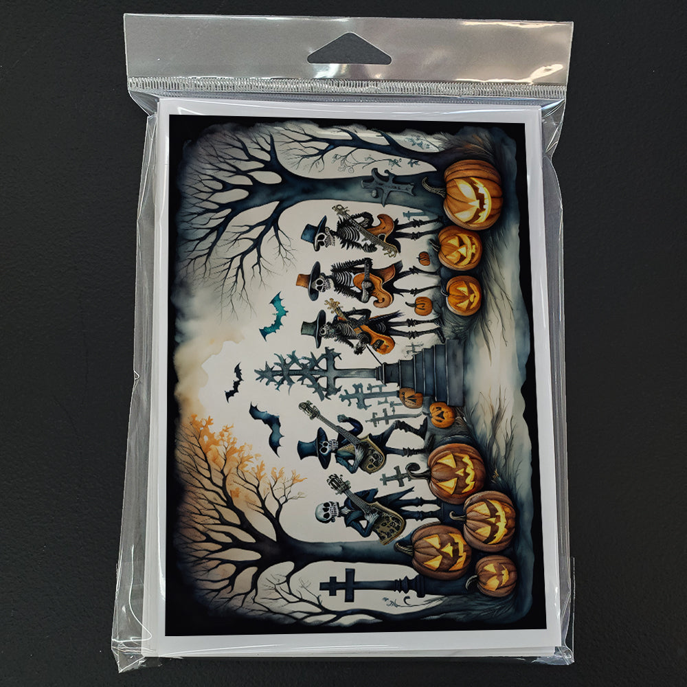 Mariachi Skeleton Band Spooky Halloween Greeting Cards Pack of 8 Blank Cards with Envelopes Whimsical A7 Size 5x7