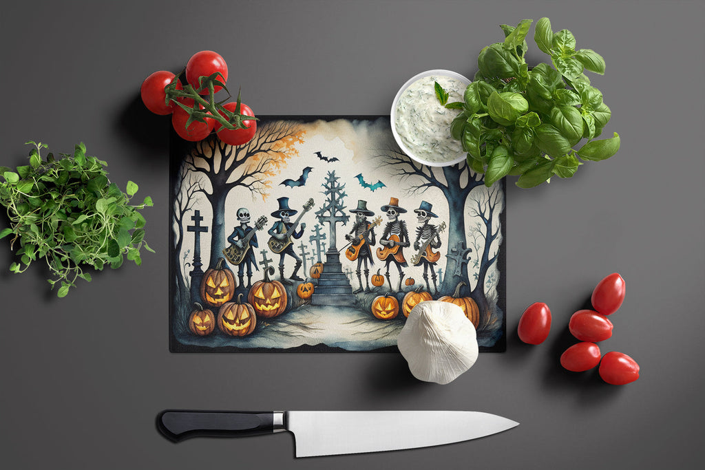 Mariachi Skeleton Band Spooky Halloween Cutting Board Tempered Glass Kitchen Cutting Surface, Heat Resistant Chopping, Non-Slip Feet, Food Prep & Serving