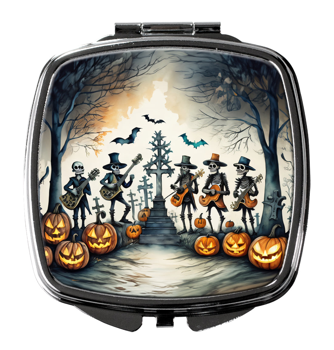 Mariachi Skeleton Band Spooky Halloween Compact Mirror Decorative Travel Makeup Mirror for Women Girls Gifts Pocket Makeup Mirror Folding Handheld