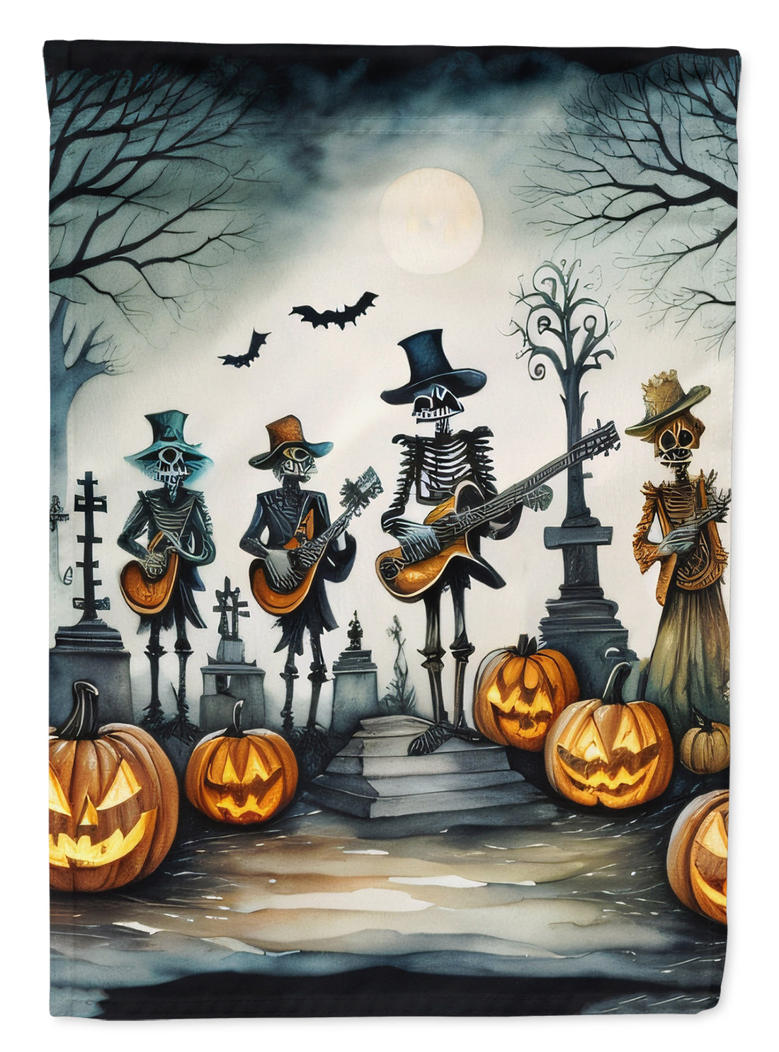 Mariachi Skeleton Band Spooky Halloween House Flag 28x40 Porch Sleeve Pole Decorative Outside Yard Banner Artwork Wall Hanging, Polyester