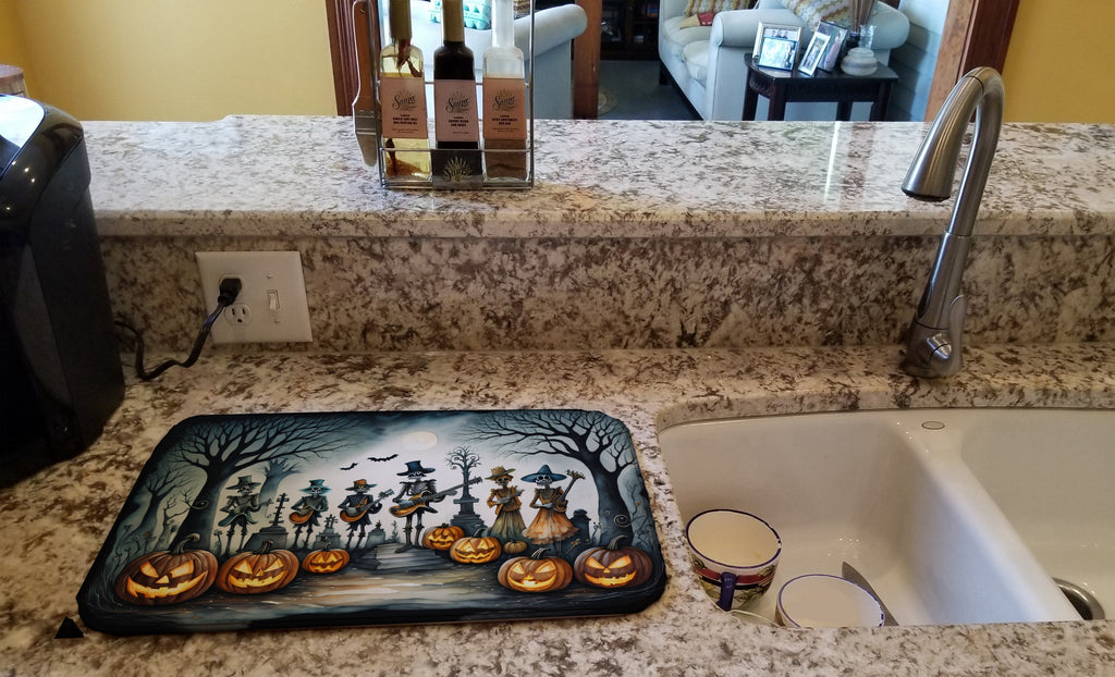 Mariachi Skeleton Band Spooky Halloween Dish Drying Mat Absorbent Dish Drying Mat Pad for Kitchen Counter Dish Drainer Mat for Countertop, 14 x 21", Multicolor