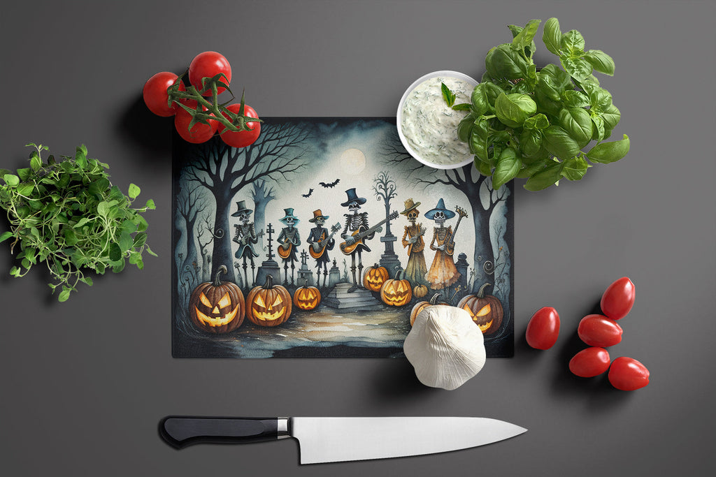 Mariachi Skeleton Band Spooky Halloween Cutting Board Tempered Glass Kitchen Cutting Surface, Heat Resistant Chopping, Non-Slip Feet, Food Prep & Serving