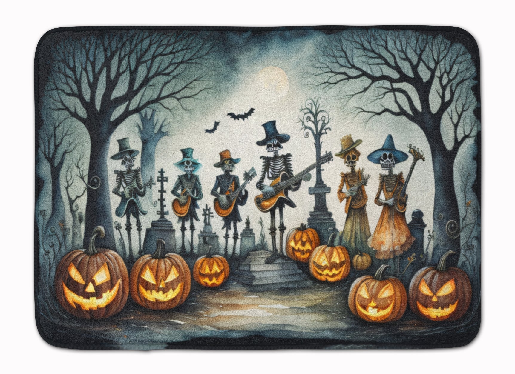 Mariachi Skeleton Band Spooky Halloween Memory Foam Kitchen Mat Machine Washable Anti-Fatigue Cushion Comfort Bath or Kitchen Rug