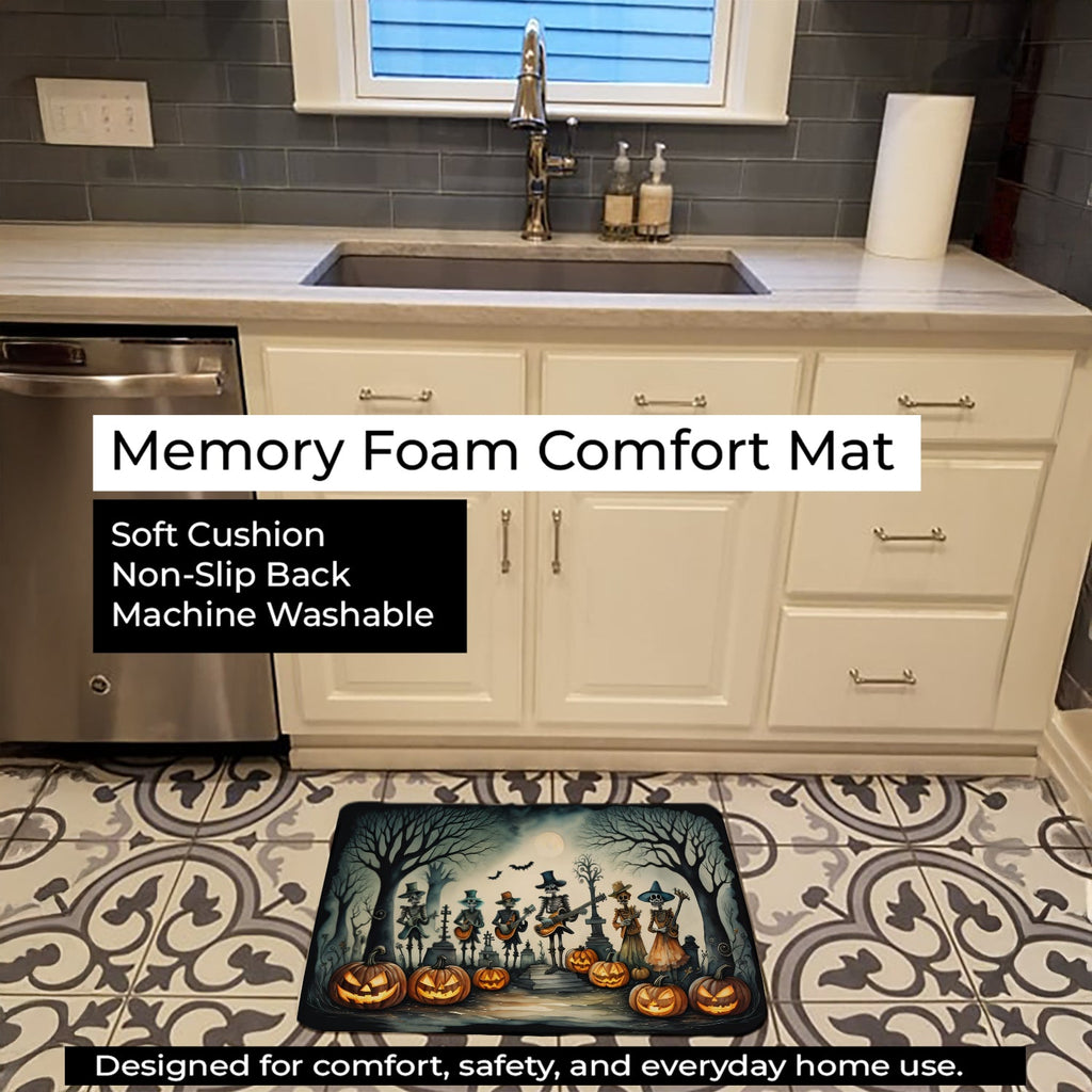 Mariachi Skeleton Band Spooky Halloween Memory Foam Kitchen Mat Machine Washable Anti-Fatigue Cushion Comfort Bath or Kitchen Rug