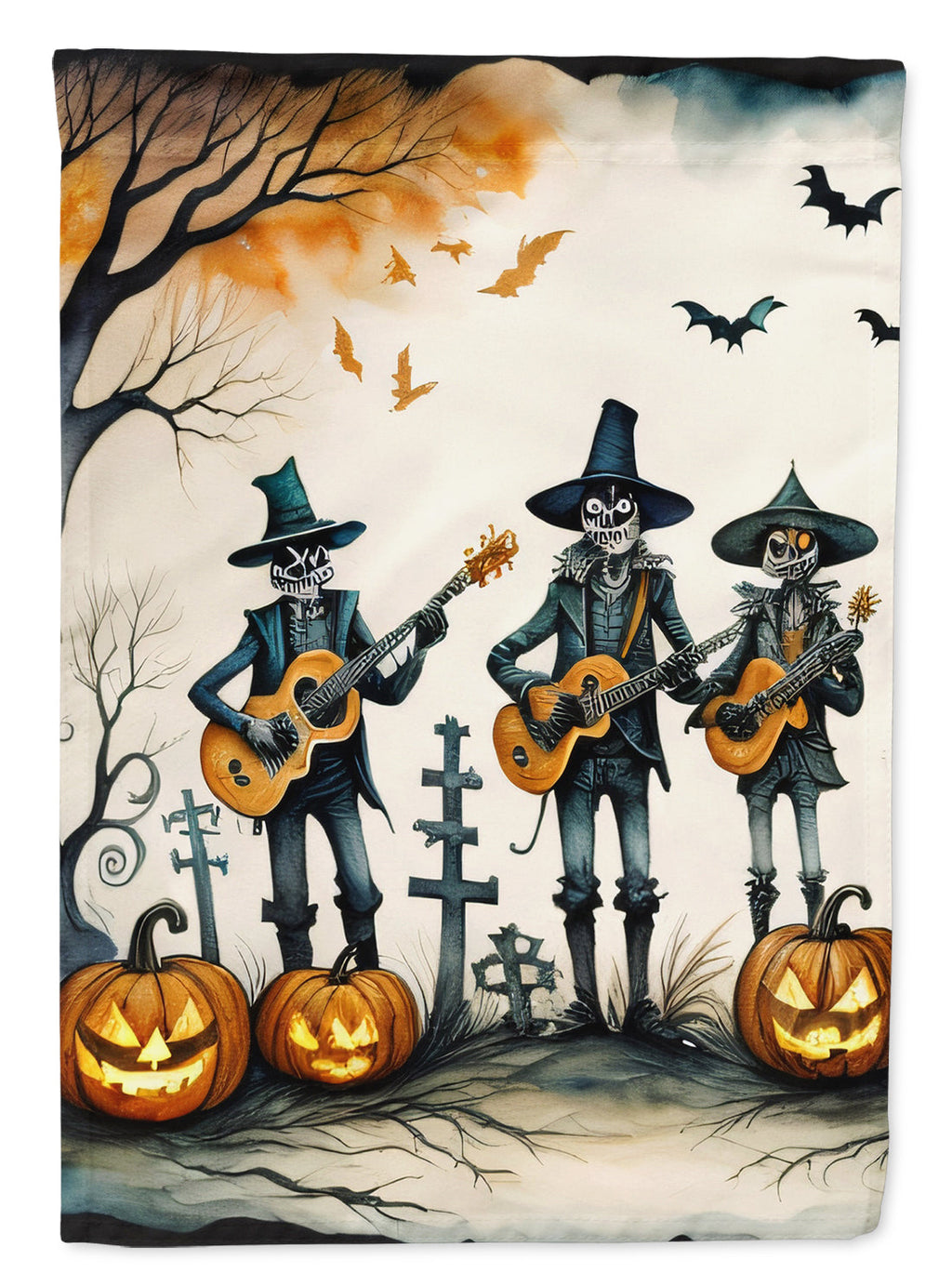 Mariachi Skeleton Band Spooky Halloween House Flag 28x40 Porch Sleeve Pole Decorative Outside Yard Banner Artwork Wall Hanging, Polyester