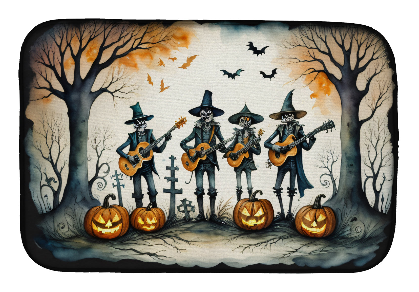 Mariachi Skeleton Band Spooky Halloween Dish Drying Mat Absorbent Dish Drying Mat Pad for Kitchen Counter Dish Drainer Mat for Countertop, 14 x 21", Multicolor