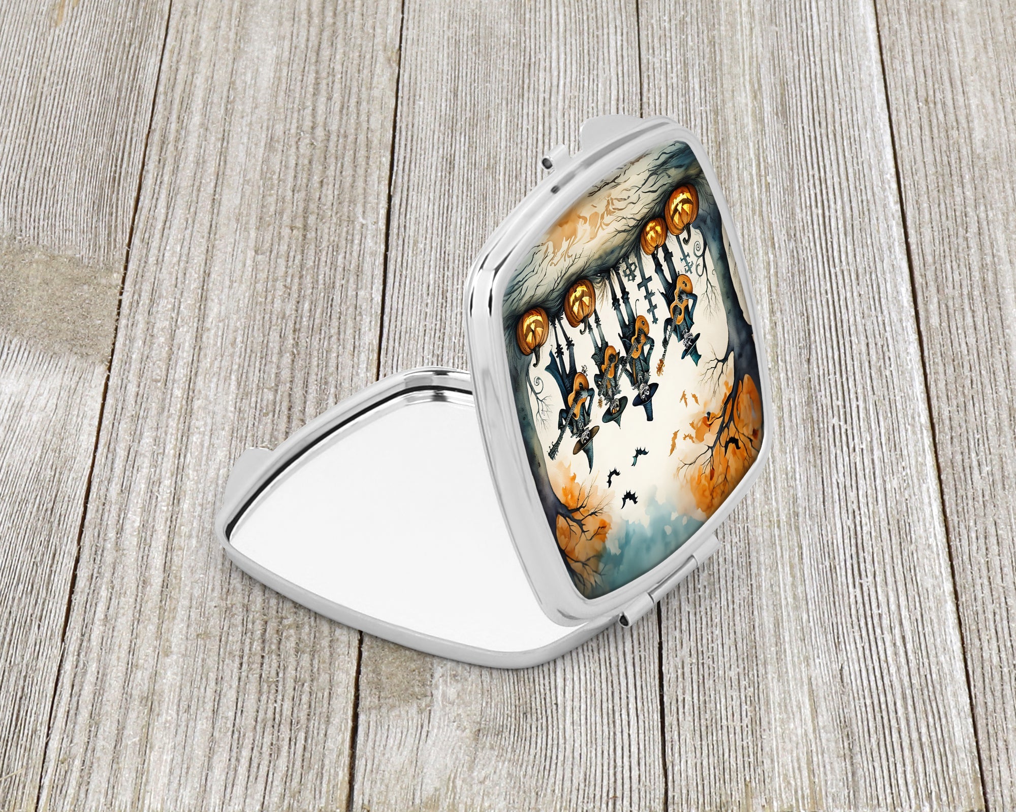 Mariachi Skeleton Band Spooky Halloween Compact Mirror Decorative Travel Makeup Mirror for Women Girls Gifts Pocket Makeup Mirror Folding Handheld