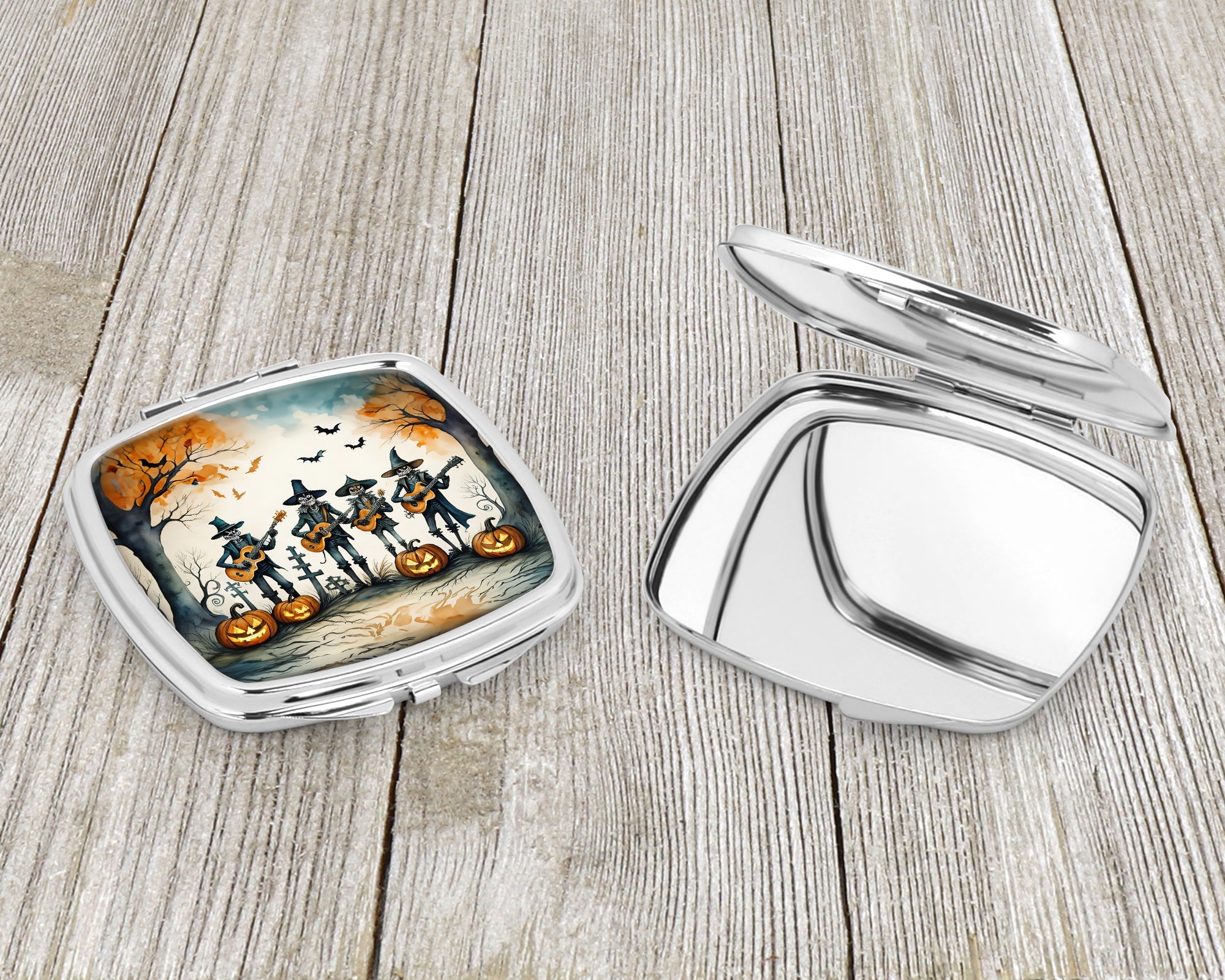 Mariachi Skeleton Band Spooky Halloween Compact Mirror Decorative Travel Makeup Mirror for Women Girls Gifts Pocket Makeup Mirror Folding Handheld