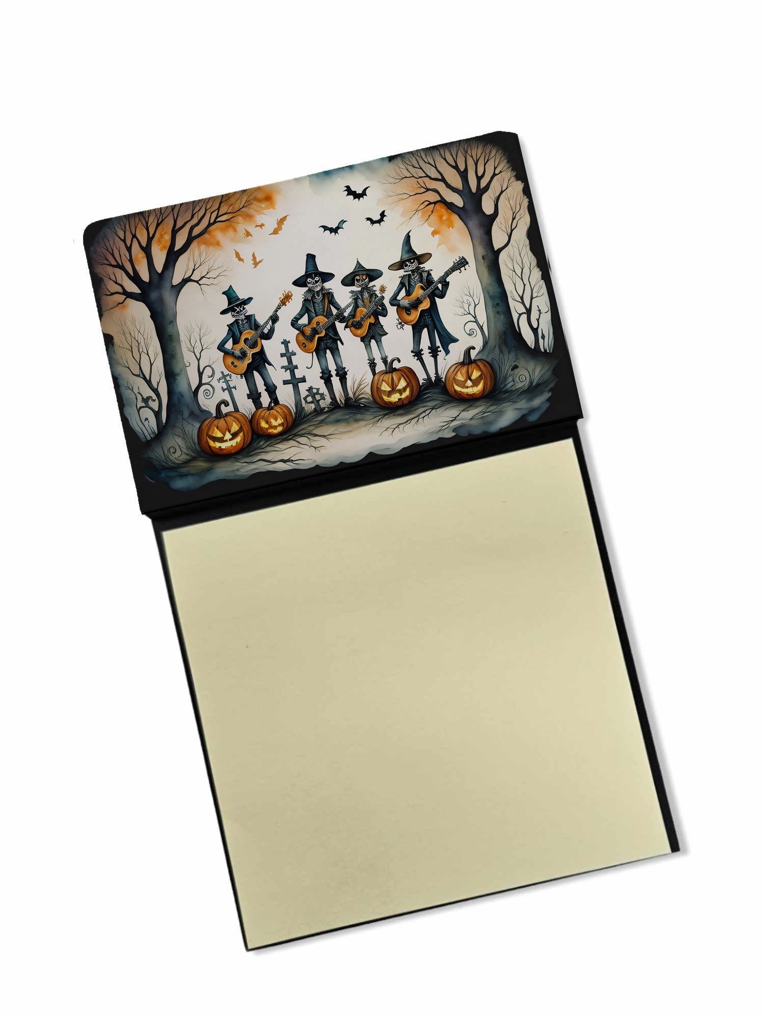 Mariachi Skeleton Band Spooky Halloween Watercolor Sticky Note Holder Refillable Dispenser Desk Accessory 3x3 Pad Gift