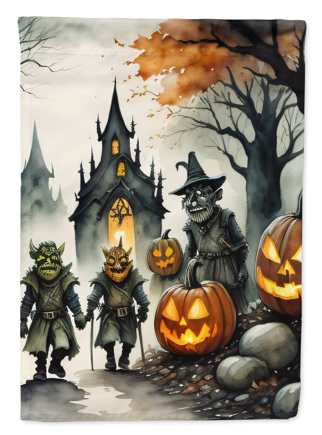 Orcs Spooky Halloween House Flag 28x40 Porch Sleeve Pole Decorative Outside Yard Banner Artwork Wall Hanging, Polyester