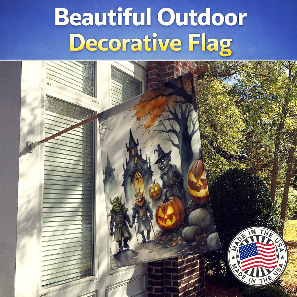 Orcs Spooky Halloween House Flag 28x40 Porch Sleeve Pole Decorative Outside Yard Banner Artwork Wall Hanging, Polyester