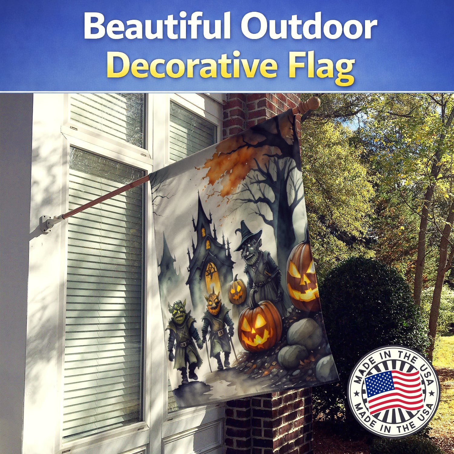 Orcs Spooky Halloween House Flag 28x40 Porch Sleeve Pole Decorative Outside Yard Banner Artwork Wall Hanging, Polyester