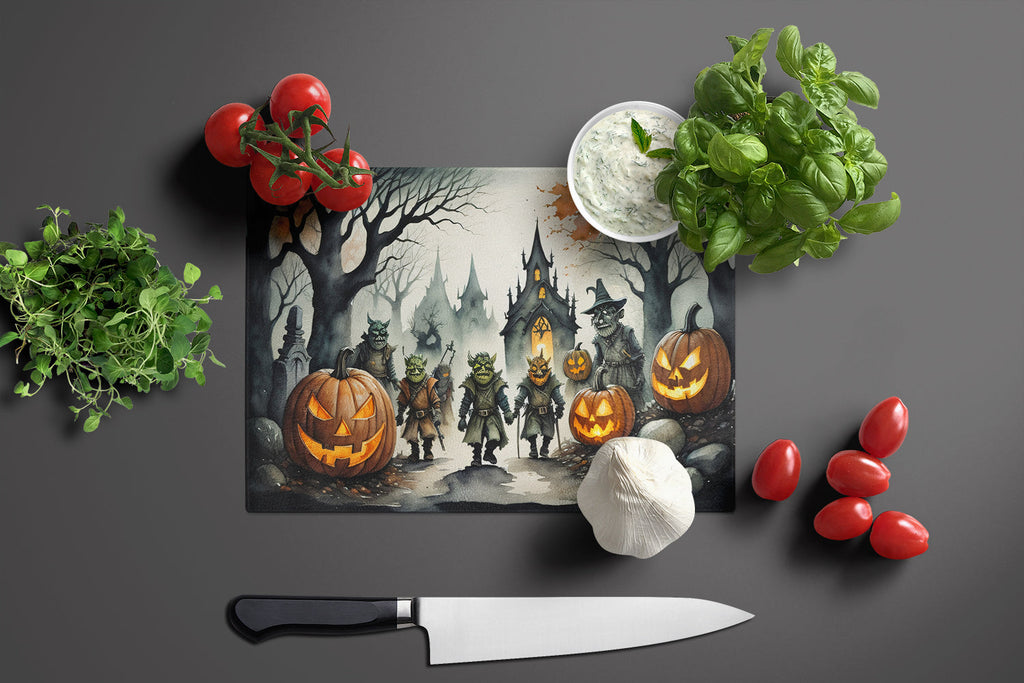 Orcs Spooky Halloween Cutting Board Tempered Glass Kitchen Cutting Surface, Heat Resistant Chopping, Non-Slip Feet, Food Prep & Serving