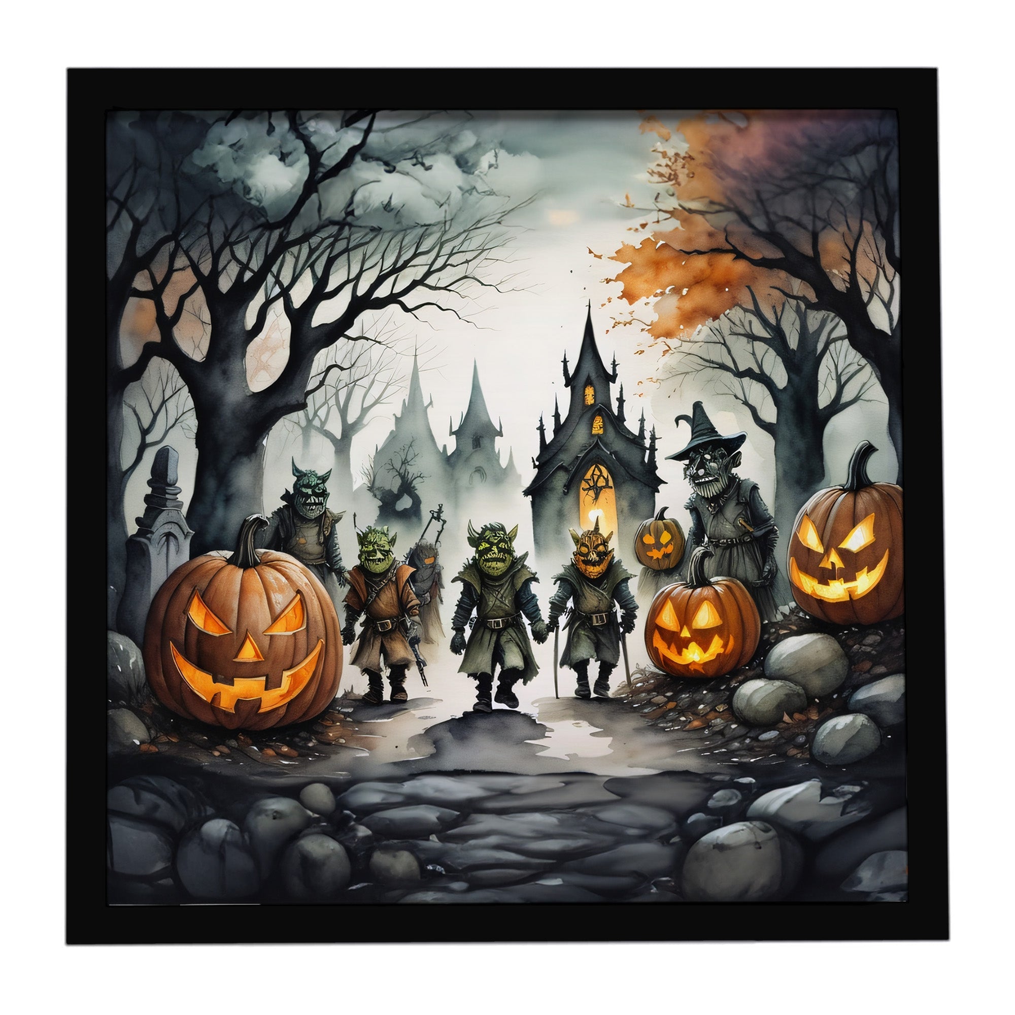 Orcs Spooky Halloween Framed Metal Print Bathroom, Kitchen, Office, Home Decor Wall Art Ready to Hang, Square, 8X8