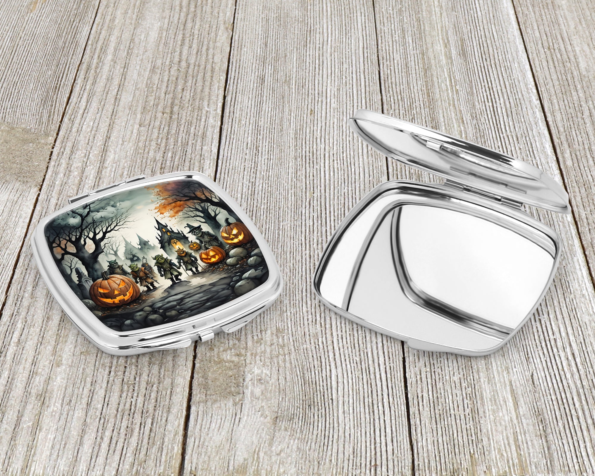 Orcs Spooky Halloween Compact Mirror Decorative Travel Makeup Mirror for Women Girls Gifts Pocket Makeup Mirror Folding Handheld