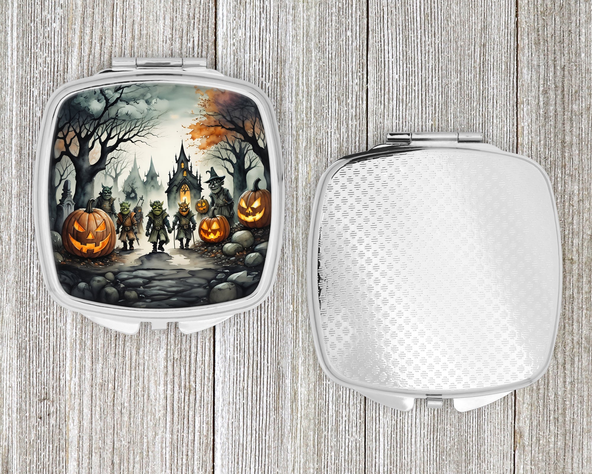 Orcs Spooky Halloween Compact Mirror Decorative Travel Makeup Mirror for Women Girls Gifts Pocket Makeup Mirror Folding Handheld
