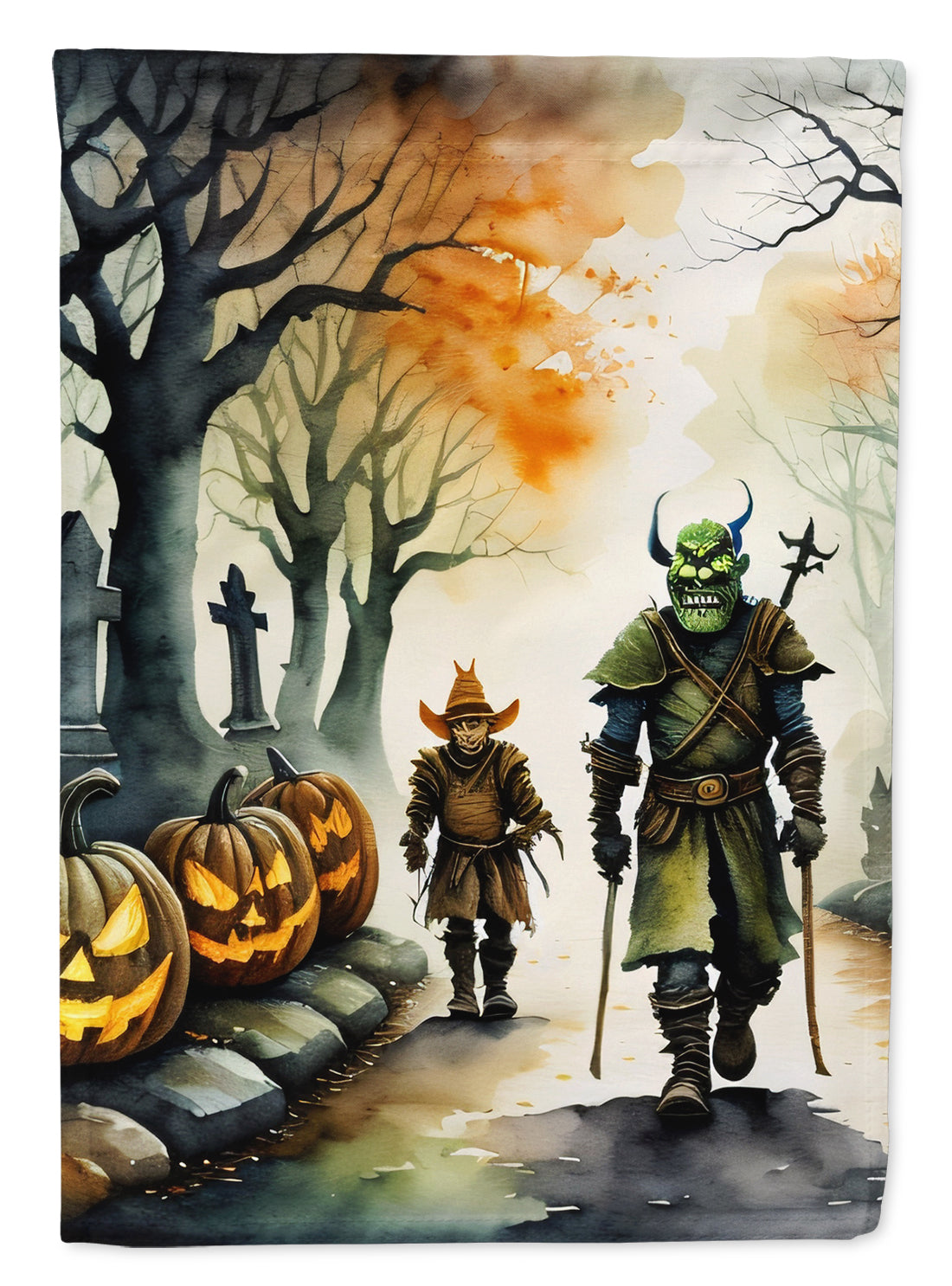 Orcs Spooky Halloween House Flag 28x40 Porch Sleeve Pole Decorative Outside Yard Banner Artwork Wall Hanging, Polyester