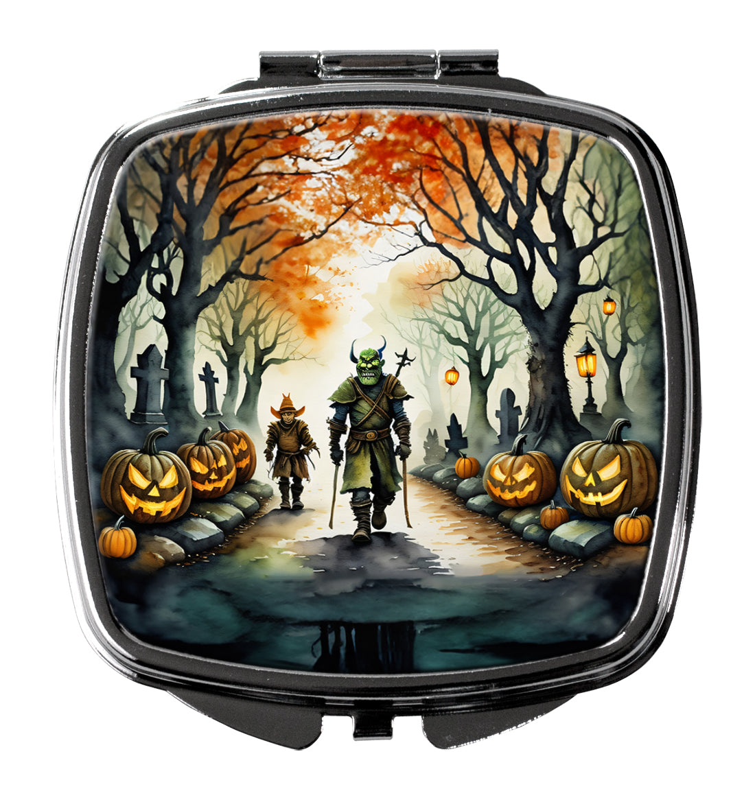 Orcs Spooky Halloween Compact Mirror Decorative Travel Makeup Mirror for Women Girls Gifts Pocket Makeup Mirror Folding Handheld