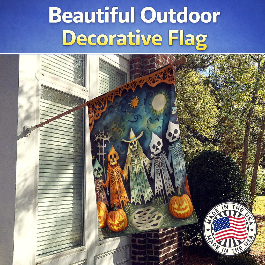 Papel Picado Skeletons Spooky Halloween House Flag 28x40 Porch Sleeve Pole Decorative Outside Yard Banner Artwork Wall Hanging, Polyester