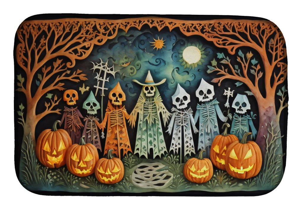 Papel Picado Skeletons Spooky Halloween Dish Drying Mat Absorbent Dish Drying Mat Pad for Kitchen Counter Dish Drainer Mat for Countertop, 14 x 21", Multicolor