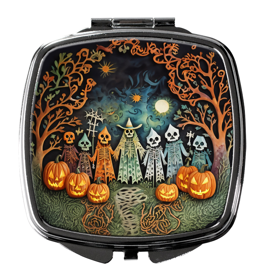 Papel Picado Skeletons Spooky Halloween Compact Mirror Decorative Travel Makeup Mirror for Women Girls Gifts Pocket Makeup Mirror Folding Handheld