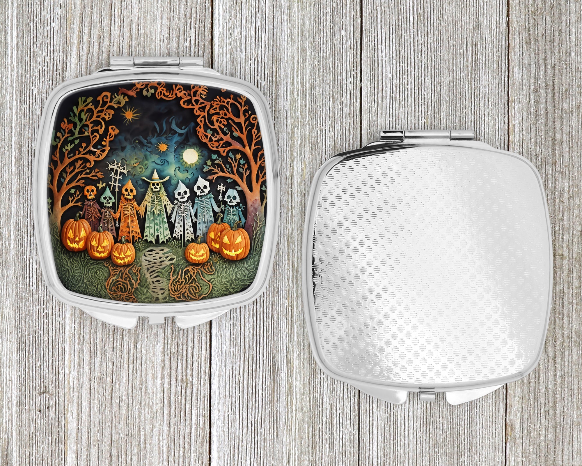 Papel Picado Skeletons Spooky Halloween Compact Mirror Decorative Travel Makeup Mirror for Women Girls Gifts Pocket Makeup Mirror Folding Handheld