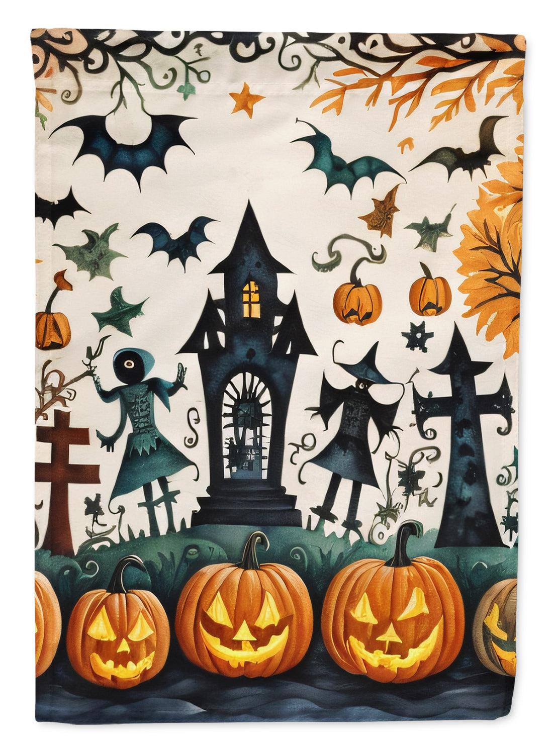 Papel Picado Skeletons Spooky Halloween House Flag 28x40 Porch Sleeve Pole Decorative Outside Yard Banner Artwork Wall Hanging, Polyester