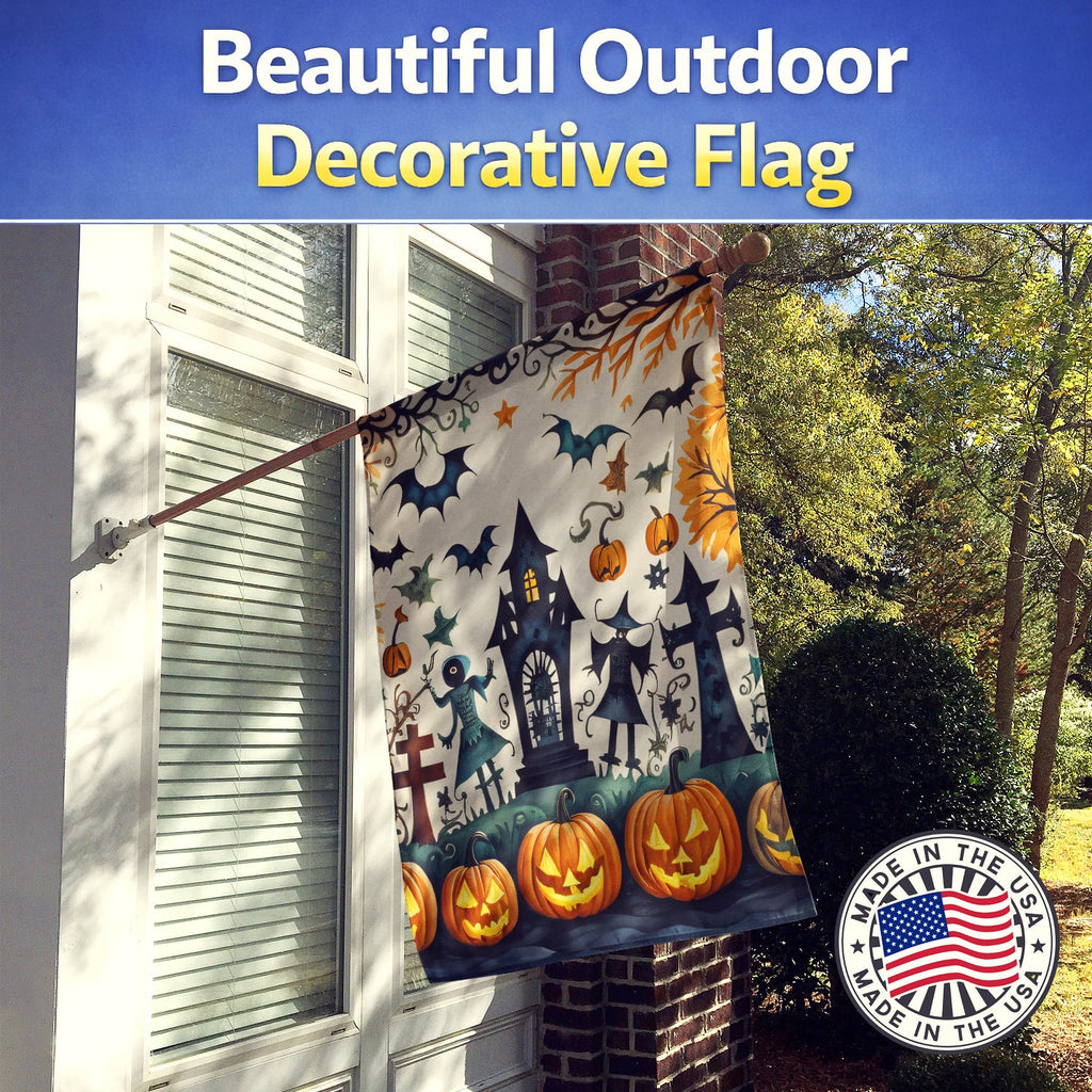 Papel Picado Skeletons Spooky Halloween House Flag 28x40 Porch Sleeve Pole Decorative Outside Yard Banner Artwork Wall Hanging, Polyester
