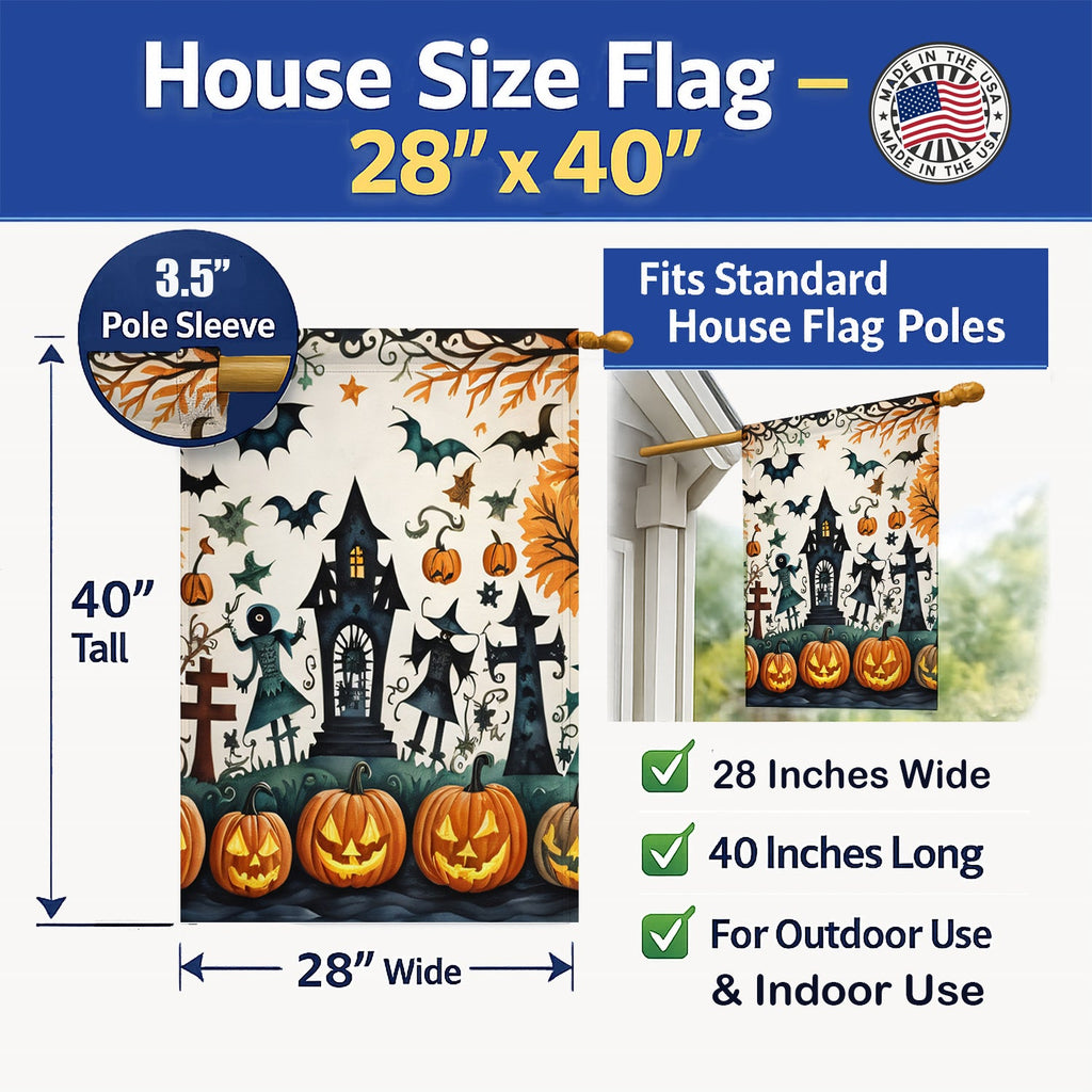 Papel Picado Skeletons Spooky Halloween House Flag 28x40 Porch Sleeve Pole Decorative Outside Yard Banner Artwork Wall Hanging, Polyester