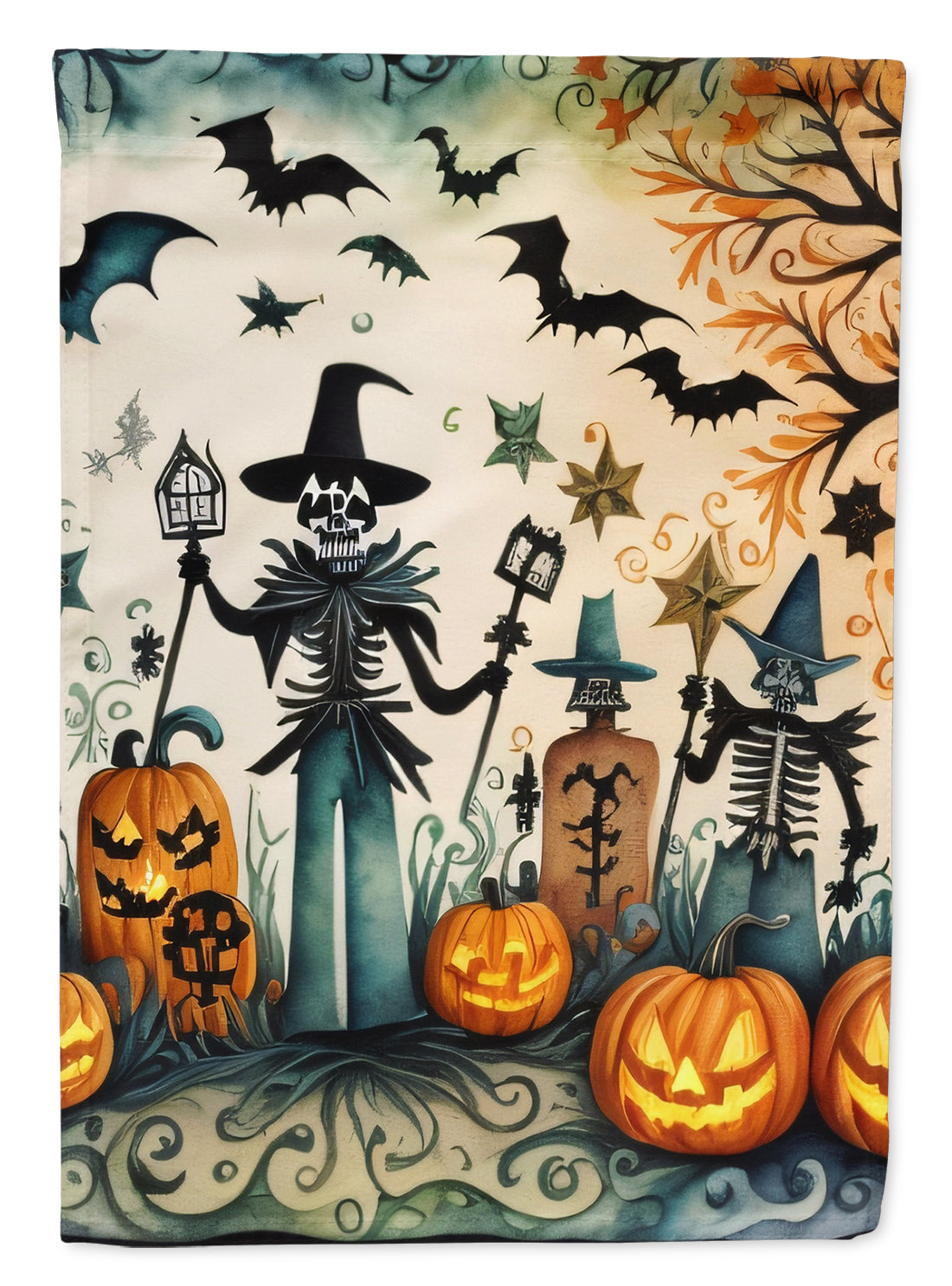 Papel Picado Skeletons Spooky Halloween House Flag 28x40 Porch Sleeve Pole Decorative Outside Yard Banner Artwork Wall Hanging, Polyester