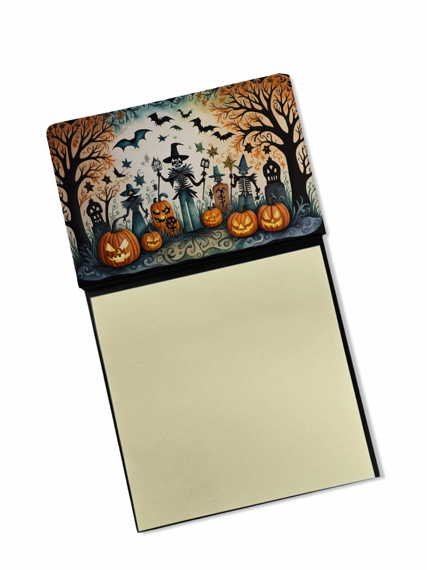 Papel Picado Skeletons Spooky Halloween Watercolor Sticky Note Holder Refillable Dispenser Desk Accessory 3x3 Pad Gift