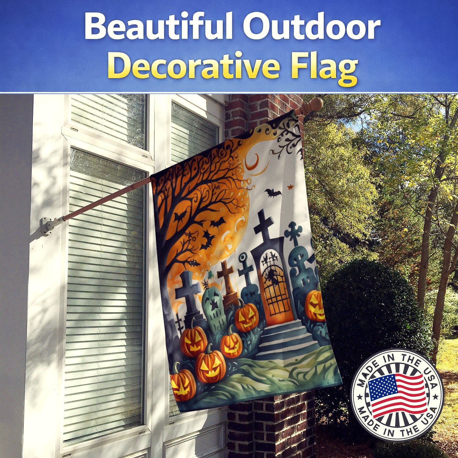 Papel Picado Skeletons Spooky Halloween House Flag 28x40 Porch Sleeve Pole Decorative Outside Yard Banner Artwork Wall Hanging, Polyester