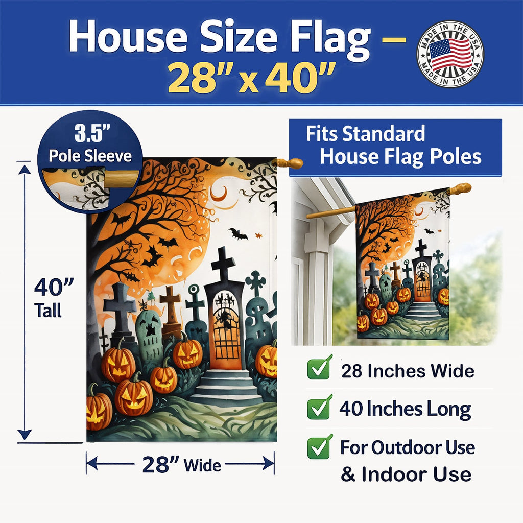 Papel Picado Skeletons Spooky Halloween House Flag 28x40 Porch Sleeve Pole Decorative Outside Yard Banner Artwork Wall Hanging, Polyester