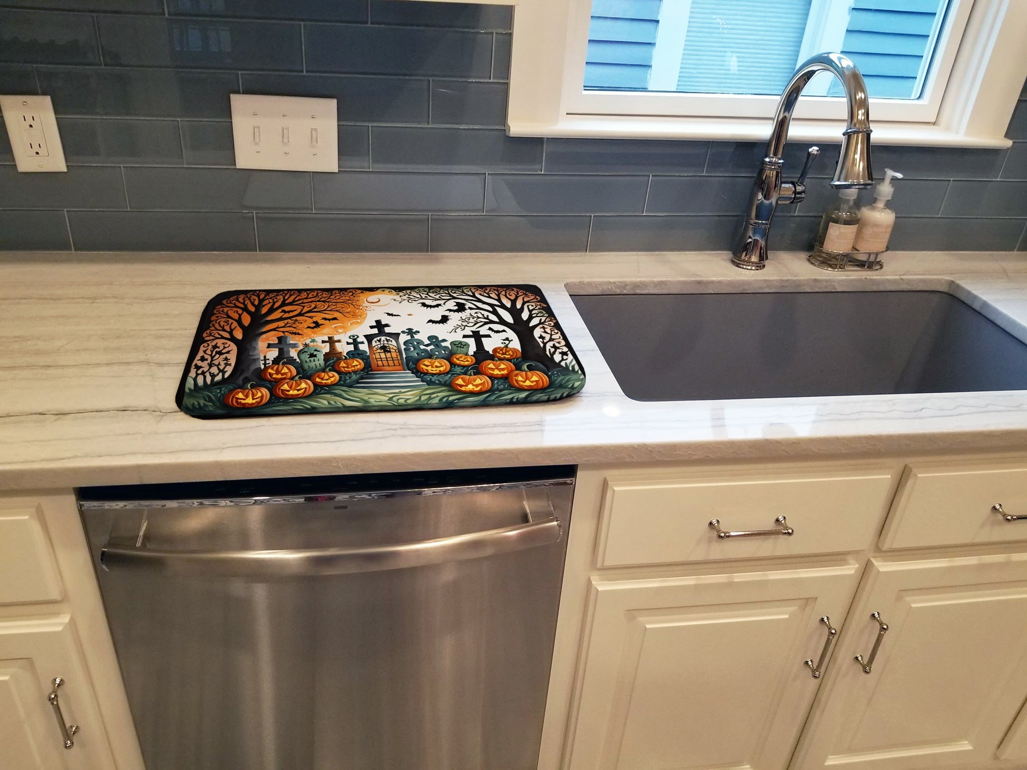 Papel Picado Skeletons Spooky Halloween Dish Drying Mat Absorbent Dish Drying Mat Pad for Kitchen Counter Dish Drainer Mat for Countertop, 14 x 21", Multicolor