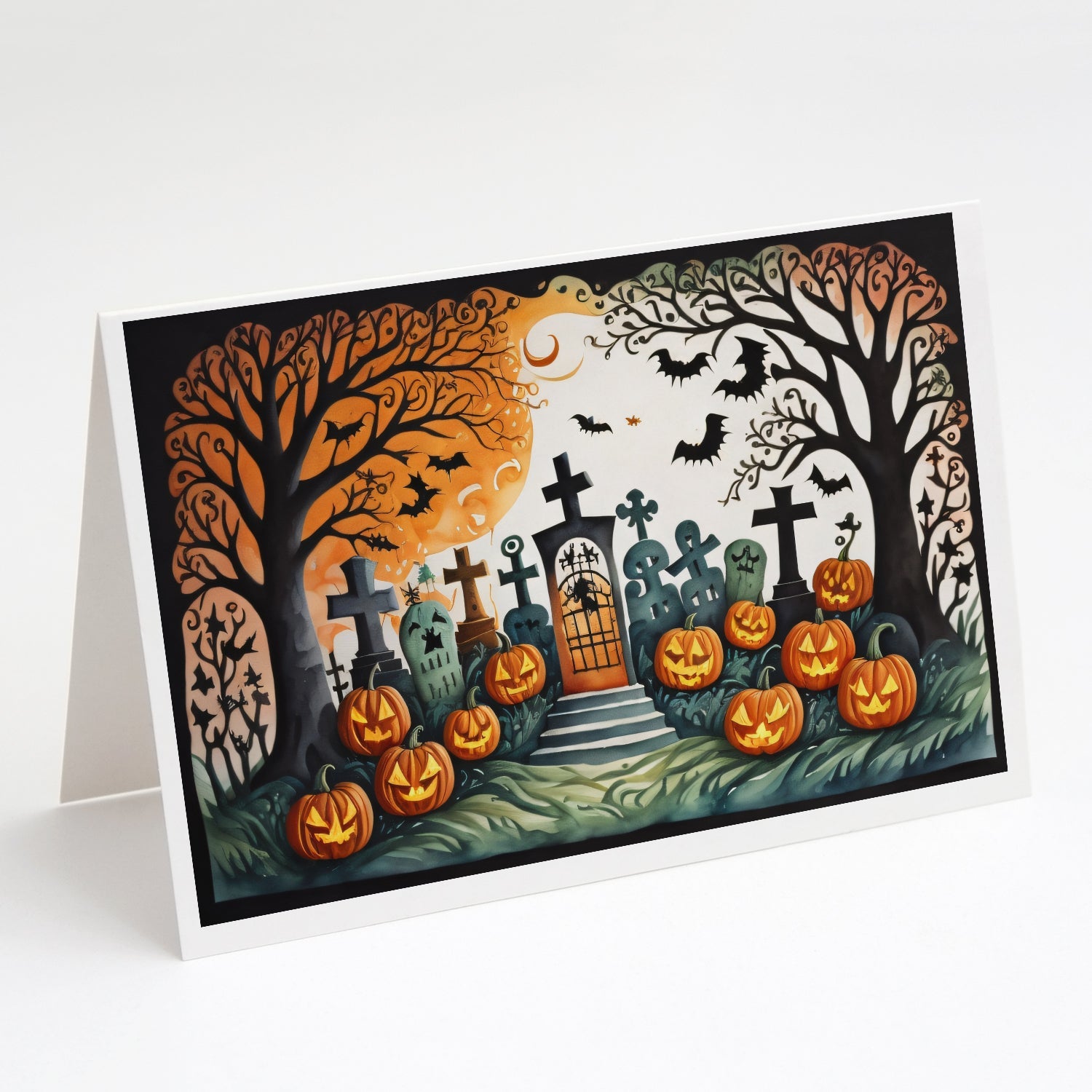 Papel Picado Skeletons Spooky Halloween Greeting Cards Pack of 8 Blank Cards with Envelopes Whimsical A7 Size 5x7
