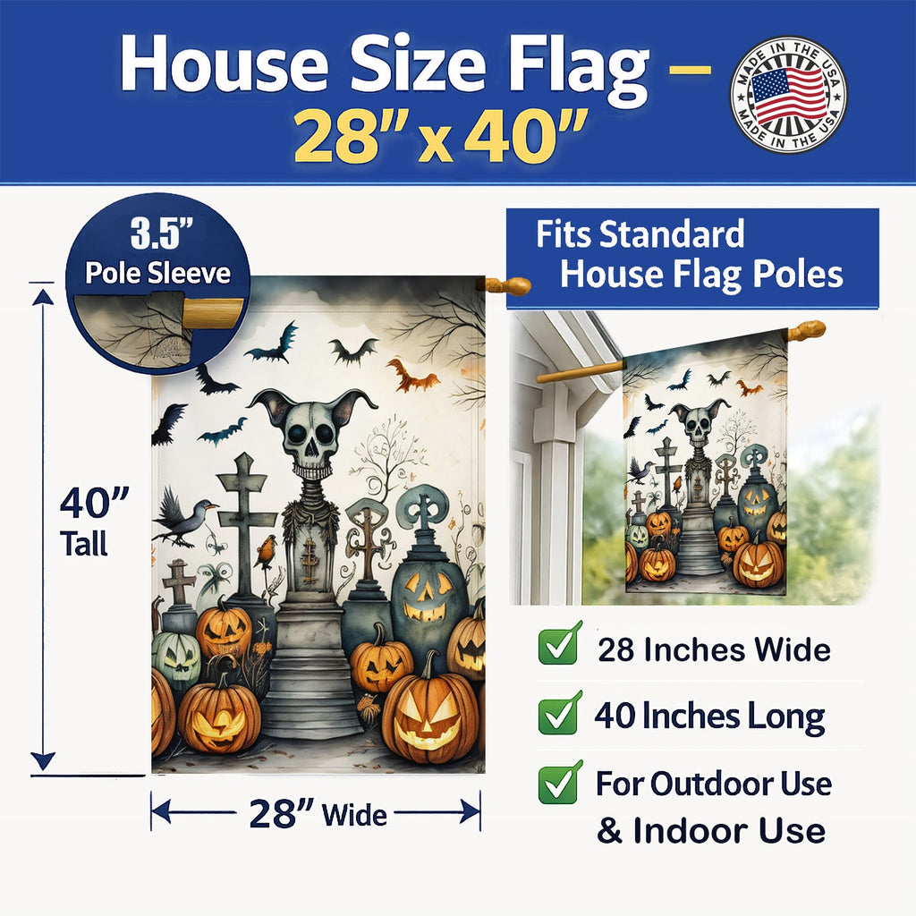 Pet Cemetery Spooky Halloween House Flag 28x40 Porch Sleeve Pole Decorative Outside Yard Banner Artwork Wall Hanging, Polyester