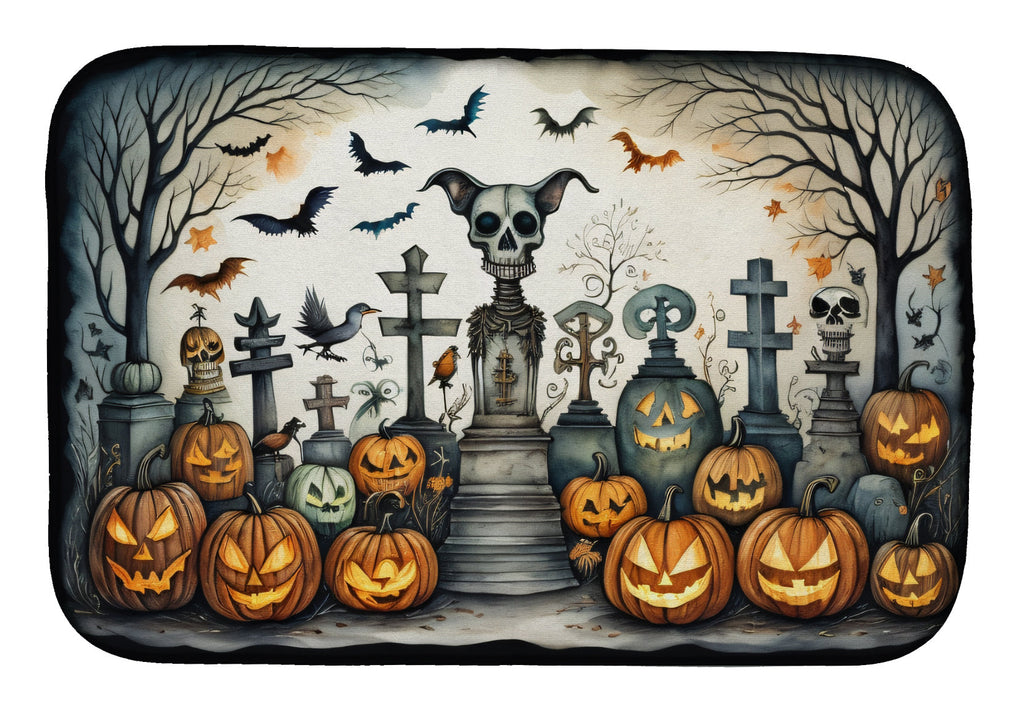 Pet Cemetery Spooky Halloween Dish Drying Mat Absorbent Dish Drying Mat Pad for Kitchen Counter Dish Drainer Mat for Countertop, 14 x 21", Multicolor