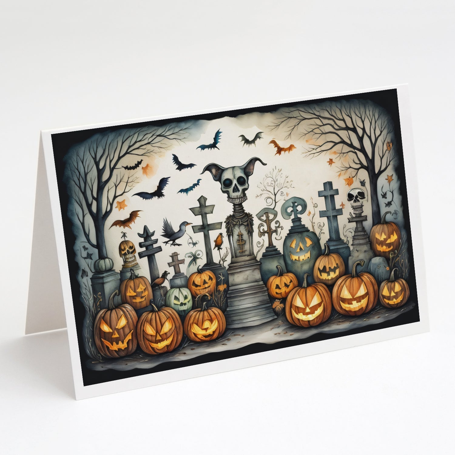 Pet Cemetery Spooky Halloween Greeting Cards Pack of 8 Blank Cards with Envelopes Whimsical A7 Size 5x7