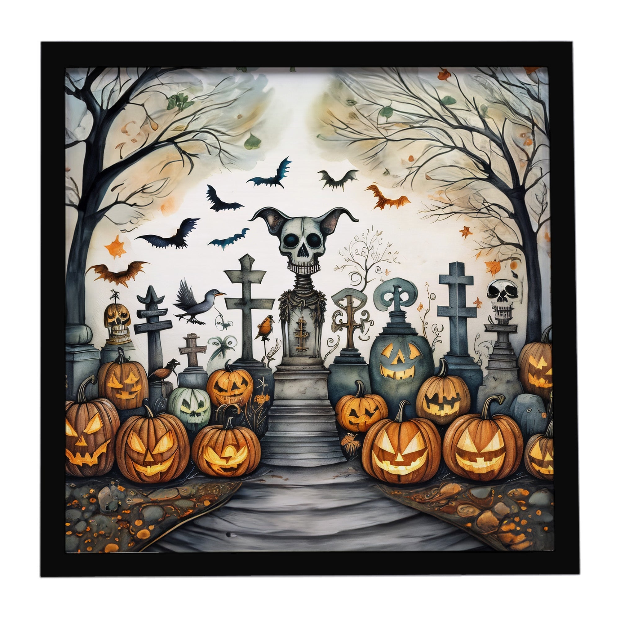 Pet Cemetery Spooky Halloween Framed Metal Print Bathroom, Kitchen, Office, Home Decor Wall Art Ready to Hang, Square, 8X8