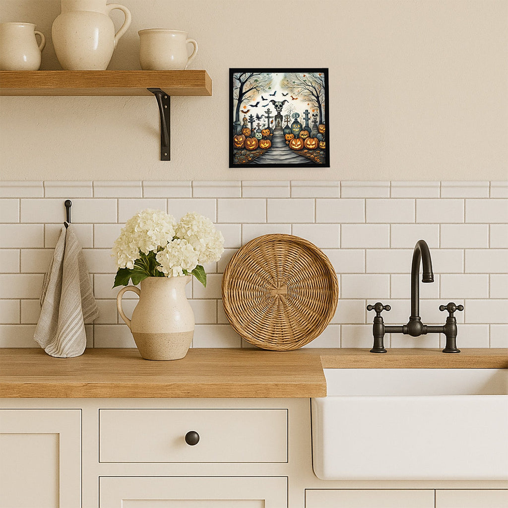 Pet Cemetery Spooky Halloween Framed Metal Print Bathroom, Kitchen, Office, Home Decor Wall Art Ready to Hang, Square, 8X8