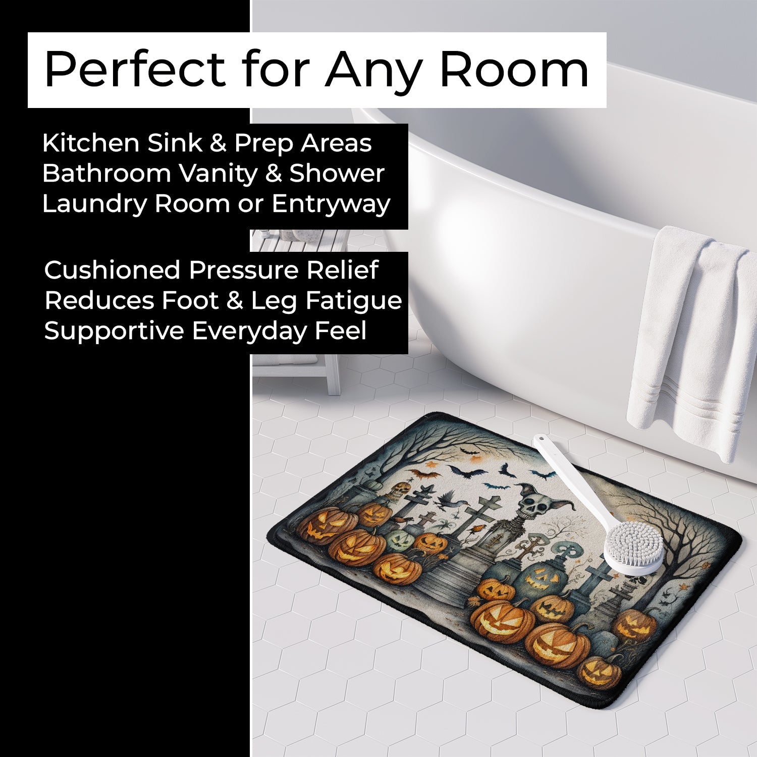 Pet Cemetery Spooky Halloween Memory Foam Kitchen Mat Machine Washable Anti-Fatigue Cushion Comfort Bath or Kitchen Rug