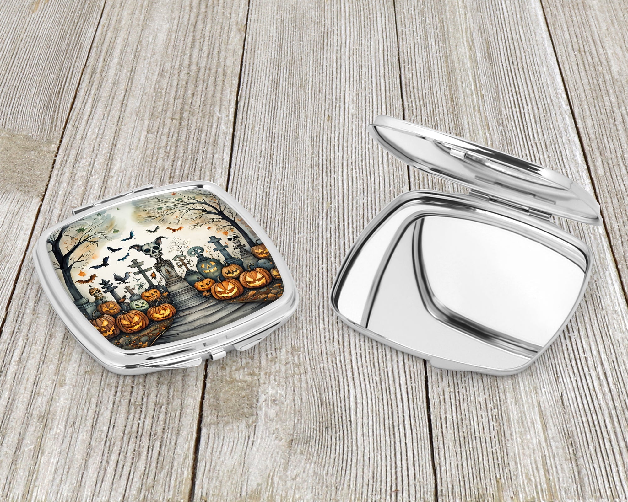 Pet Cemetery Spooky Halloween Compact Mirror Decorative Travel Makeup Mirror for Women Girls Gifts Pocket Makeup Mirror Folding Handheld