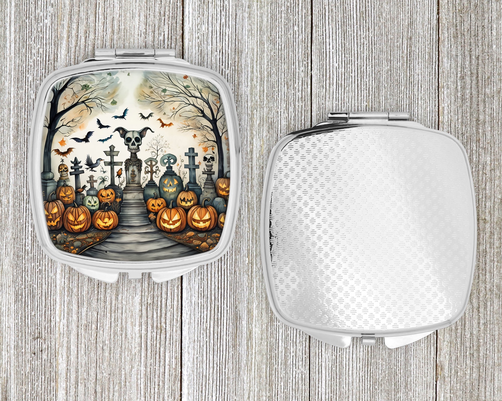 Pet Cemetery Spooky Halloween Compact Mirror Decorative Travel Makeup Mirror for Women Girls Gifts Pocket Makeup Mirror Folding Handheld