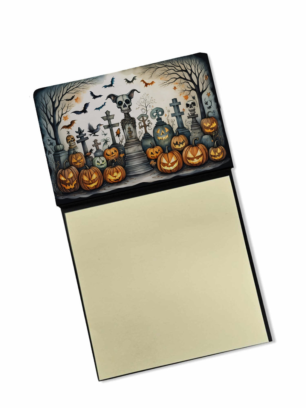 Pet Cemetery Spooky Halloween Watercolor Sticky Note Holder Refillable Dispenser Desk Accessory 3x3 Pad Gift