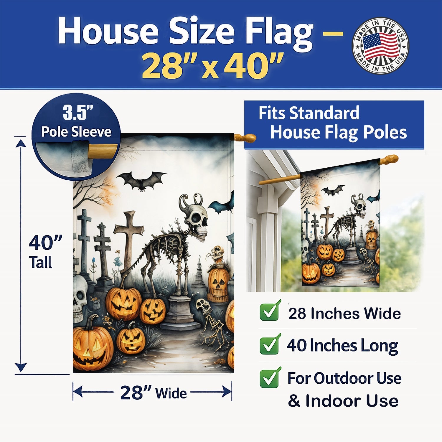 Pet Cemetery Spooky Halloween House Flag 28x40 Porch Sleeve Pole Decorative Outside Yard Banner Artwork Wall Hanging, Polyester