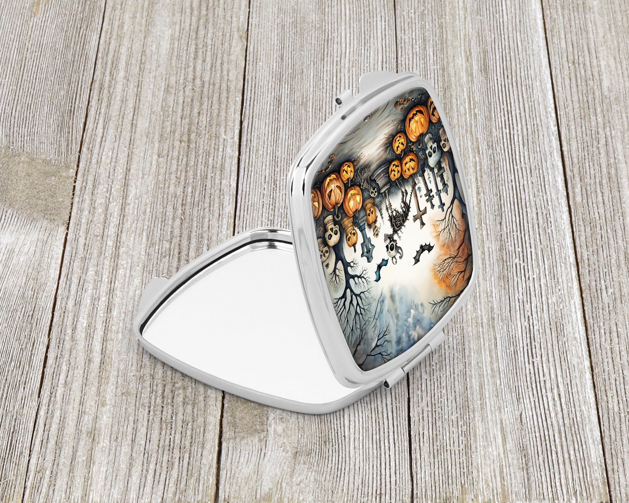 Pet Cemetery Spooky Halloween Compact Mirror Decorative Travel Makeup Mirror for Women Girls Gifts Pocket Makeup Mirror Folding Handheld