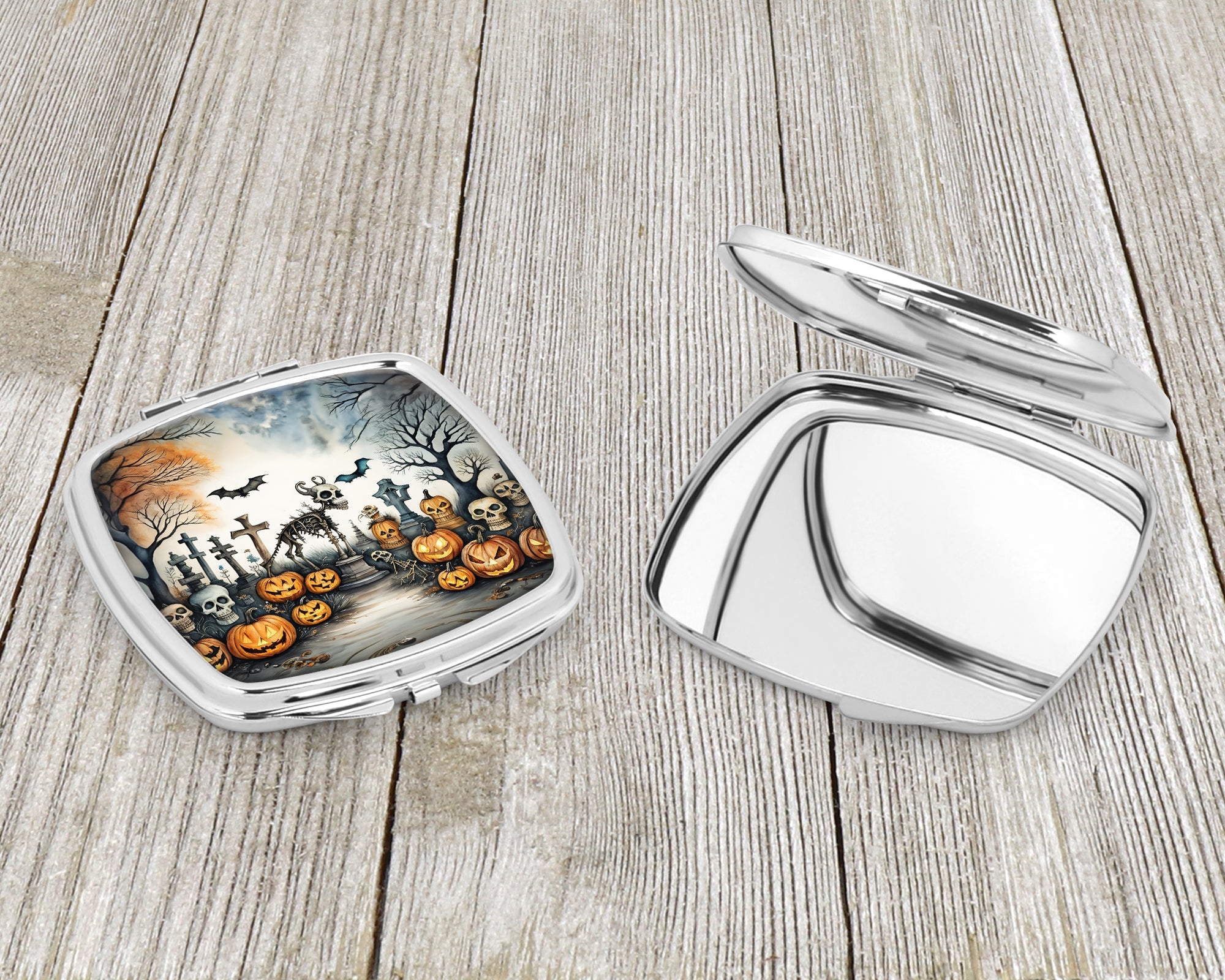 Pet Cemetery Spooky Halloween Compact Mirror Decorative Travel Makeup Mirror for Women Girls Gifts Pocket Makeup Mirror Folding Handheld